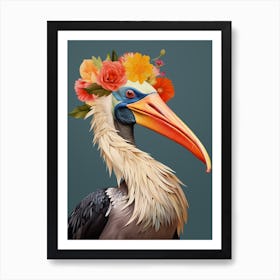 Bird With A Flower Crown Brown Pelican 3 Art Print