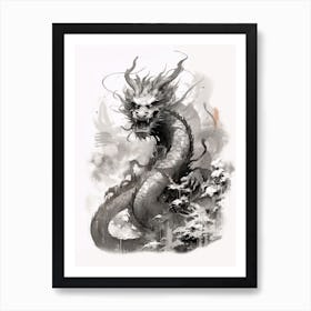 Dragon Inked Black And White 1 Art Print