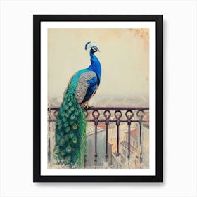 Peacock With A City In The Background 2 Art Print