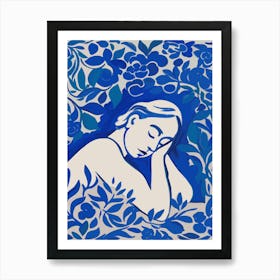 Blue Woman Silhouette 4 Art Print
