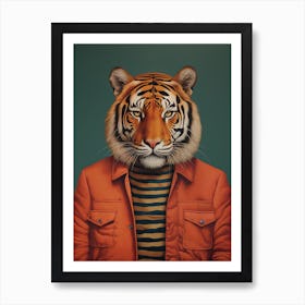 Tiger Illustrations Wearing A Shirt And Hoodie 7 Art Print