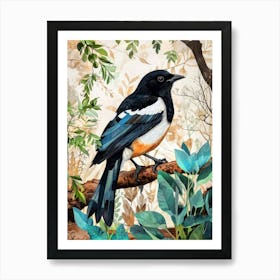 Magpie bird animal illustration art Art Print