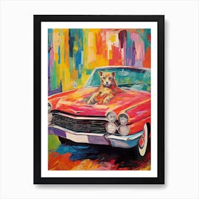 Cadillac El Dorado Vintage Car With A Cat, Matisse Style Painting 0 Art Print