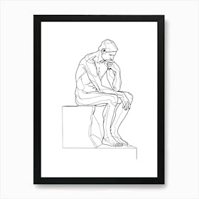 Thinker Minimalist Line Art Monoline Illustration Art Print