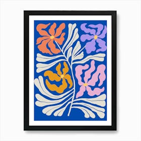 Floral Pattern On A Blue Background Art Print