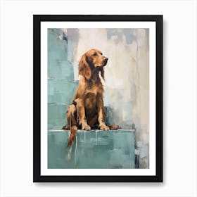 Irish Setter Dog, Painting In Light Teal And Brown 2 Art Print