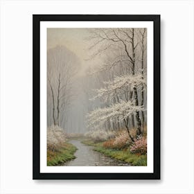 Stream In The Misty Woods Art Print