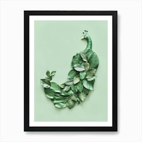 Peacock Made Of Leaves Art Print