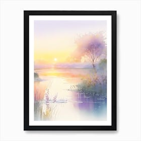 Sunrise Over Pond Waterscape Gouache 1 Art Print