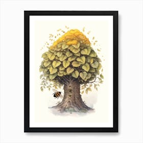 Tree Bumble Bee Beehive Watercolour Illustration 3 Art Print