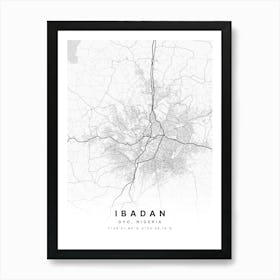 Ibadan Oyo Nigeria White Map Art Print