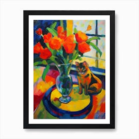Freesia With A Cat 4 Fauvist Style Painting Art Print