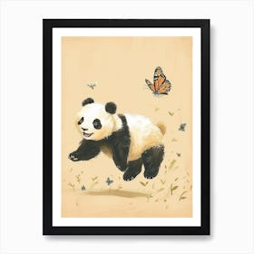 Giant Panda Cub Chasing After A Butterfly Storybook Illustration 3 Art Print