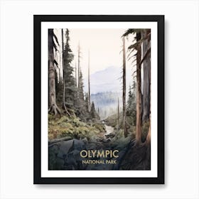 Olympic National Park Watercolour Vintage Travel Poster 1 Art Print