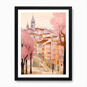 Santander Spain 5 Vintage Pink Travel Illustration Art Print