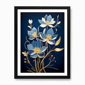 Blue Flowers On A Blue Background 2 Art Print