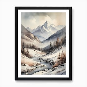 Vintage Muted Winter Mountain Landscape (5) Art Print