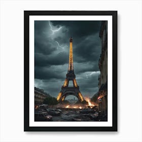 Eiffel Tower Stormy Lightning Art Print