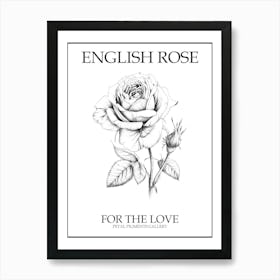 English Rose Black And White Line Drawing 8 Poster Art Print