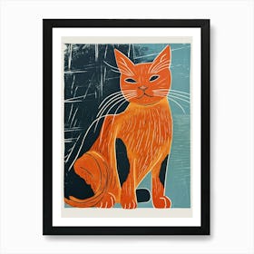 Chartreux Cat Linocut Blockprint 5 Art Print