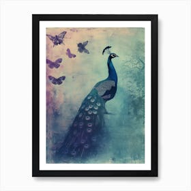 Peacock Turquoise Butterfly Cyanotype Inspired  2 Art Print