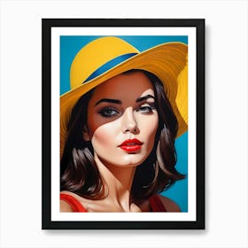 Woman Portrait With Hat Pop Art (16) Art Print