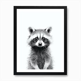 Raccoon Black And White Illustration 2 Art Print