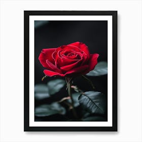 Red Rose On Black Background 8 Art Print