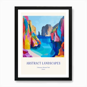 Colourful Abstract Calanques National Park France 3 Poster Blue Art Print