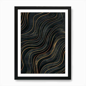 Abstract Wavy Lines On Black Background Art Print