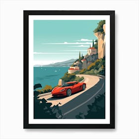 A Chevrolet Corvette In Amalfi Coast, Italy, Car Illustration 6 Art Print