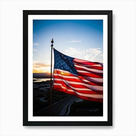 American Flag Rippling In The Wind At Sunrise Red And Blue Stripes Forming A Vivid Pattern Symboliz (6) Art Print