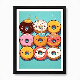 Group Of Kawaii Donuts Art Print