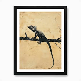 Black Cuban Iguana Block Print 3 Art Print