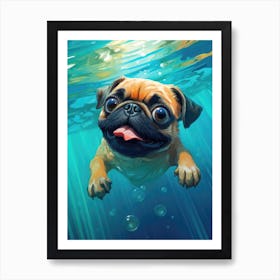 Cute Baby Pug Dog in the Water Art Print