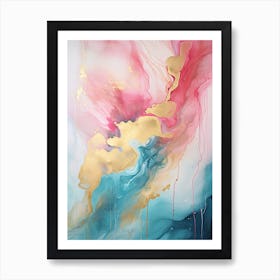 Teal, Pink, Gold Flow Asbtract Painting 0 Art Print