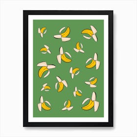 Bananas On Green Background Art Print