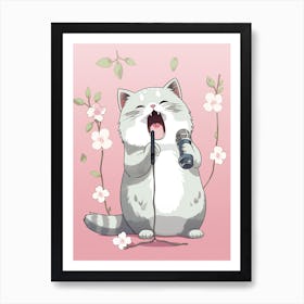 Kawaii Cat Drawings Singing 1 Art Print