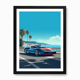 A Ferrari 458 Italia In French Riviera Car Illustration 4 Art Print