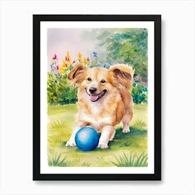 Dog Playing With Ball Art Print