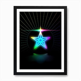 Neon Geometric Glyph in Candy Blue and Pink with Rainbow Sparkle on Black n.0423 Art Print