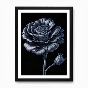 A Carnation In Black White Line Art Vertical Composition 51 Art Print