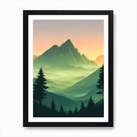 Misty Mountains Vertical Composition In Green Tone 7 Art Print