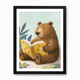 Brown Bear Reading Storybook Illustration 4 Art Print