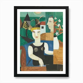 Two Women Sitting On A Couch Art Print