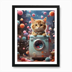 Cat In A Washing Machine 7 Art Print