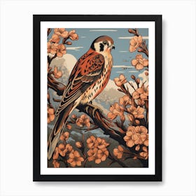 Vintage Bird Linocut American Kestrel 5 Art Print