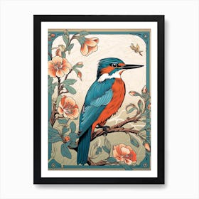 Vintage Bird Linocut Kingfisher 2 Art Print