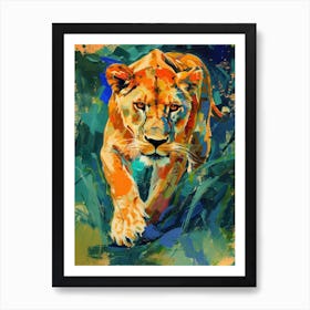 Masai Lion Lioness On The Prowl Fauvist Painting 3 Art Print