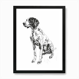 Pointer Dog Black & White Line Sketch 1 Art Print